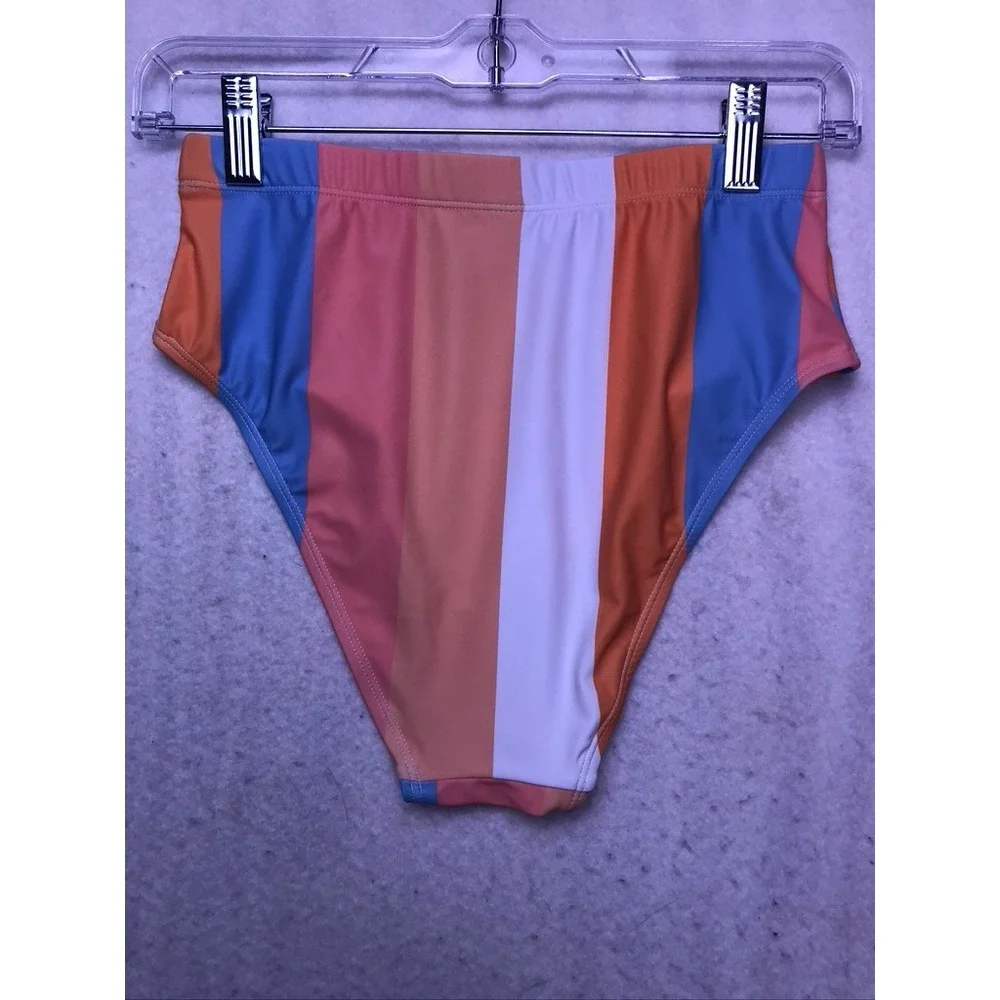 Boutique Stripe Bikini Set Womens Small Multicolor High Waist Padded Two Piece